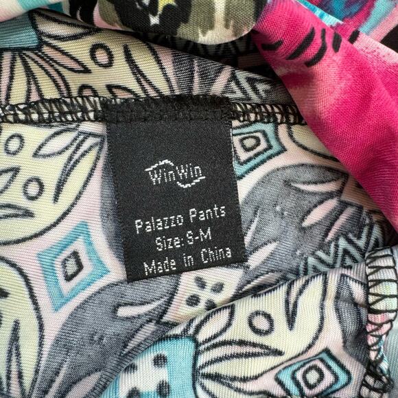 WinWin Wide Leg Palazzo Pants S/M Flowy Stretchy Pink Blue Artsy Hippie Boho - Picture 6 of 12